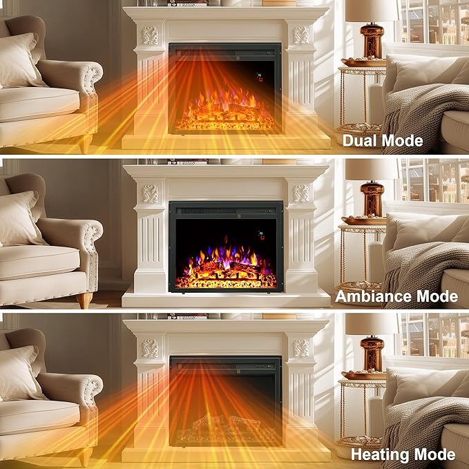 23.6 Inch Electric Fireplace Insert, Recessed Electric Fireplace Heater with Adjustable Brightness, Weekly Timer, Remote Control, Overheat Protection, 750/1500W