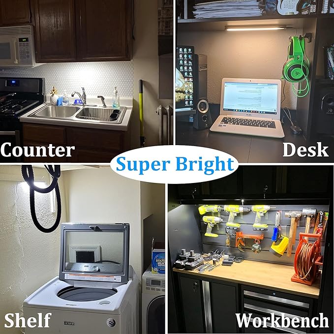 WOBANE Under Counter Lighting, Under Desk Light Bar, Hand Wave Activated, 12 inch Dimmable Panel, Super Bright Aluminum Strip Light for Kitchen,Shelf,Cupboard,Closet,Workbench,Cabinet,6000K White