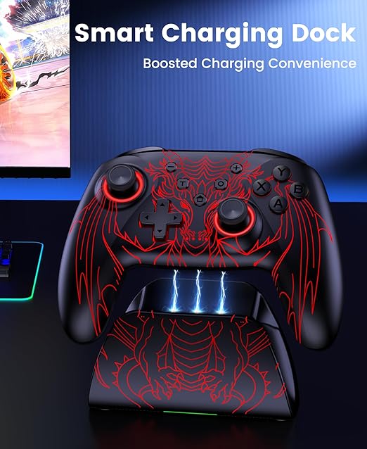 ELISWEEN Wireless Gaming Controller with Charging Dock for PC| Hall Effect Joystick & 1000Hz Polling | Programmable Back Buttons, RGB, Turbo, Gyro | Compatible with Switch/Switch 2, Android, iOS