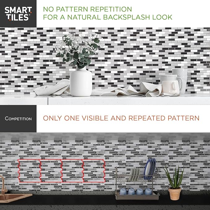 SMART TILES Peel and Stick Backsplash- 10 Sheets of 10.95" x 9.70" - 3D Adhesive Peel and Stick Tile Backsplash for Kitchen, Bathroom, Wall Tile, Cassandra