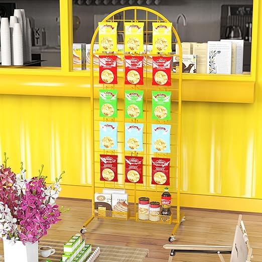 Asee'm Grid Wall Panels Display Stand 2' x 5.2' FT Gold Movable Wire Grid Wall Display Rack Heavy Floorstanding Detachable Girdwall Panel with T-Base for Craft Show Rack, Retail Displays 1PCS