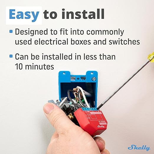 Shelly Plus 1PM | WiFi Smart Relay Switch with Power Metering | Home Automation | Bluetooth Gateway | Compatible with Alexa & Google Home | iOS Android App | No Hub | Wireless Lighting Control