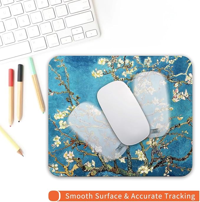 Armanza Square Mouse Pad Apricot Flower, Personalized Premium-Textured Custom Mouse Mat Design, Washable Mousepad Cloth, Non-Slip Rubber Base Computer Mouse Pads for Wireless Mouse