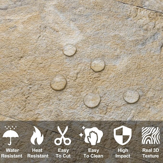 AULIGET Peel and Stick Backsplash Wall Tiles, 3" x 6" PVC Sandstone Faux Stick on Tiles, Pack of 4