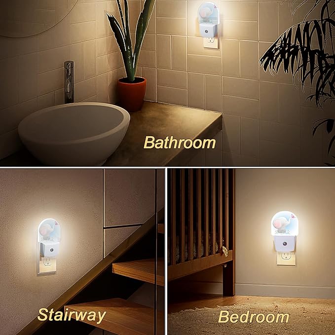 YESPOAK Cute Little Elephant Play Butterfly Dusk to Dawn Night Light Auto Sensor Lamp Home Indoor Stairway Kitchen Corridor Night Lights Plug Into Wall Décor Boys Girls Women Men Room Gifts
