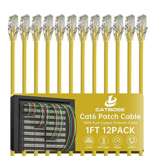 1 Foot Cat6 Patch Cables, Solid Pure Copper Patch Cord, Cat 6 Ethernet Cable by CatBose