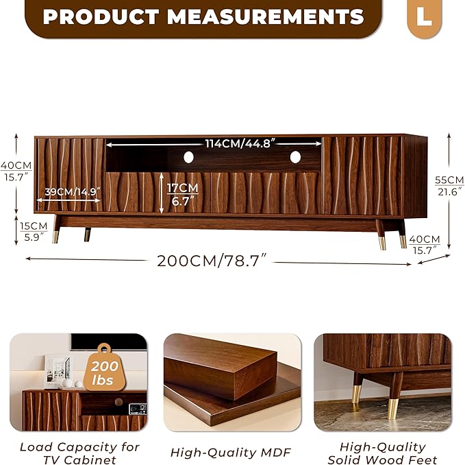 ATJafurn 78‘’ Brown Walnut Finish TV Stand for 65/75/85 Inch TVs, Mid Century Modern Wood Media Console Entertainment Center with 2 Drawers and 2 Cabinets for Living Room Bedroom