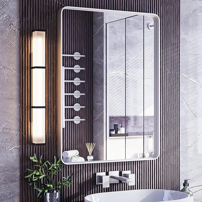 ISKM Modern 24"L x 36"W Silver Brushed Aluminum Alloy Mirror, Wall Mounted Vanity Mirror
