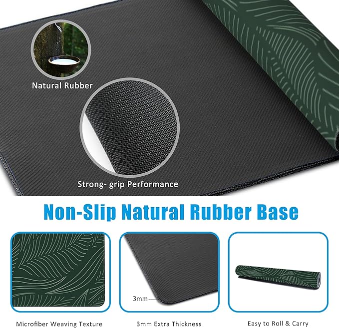EOBKLAX Golden Tropical Leaf Large Gaming Mouse Pad,Waterproof Desk Mat for Desktop,Non-Slip Rubber Base Mousepad with Stitched Edges for Laptop Office and Home 35.4X15.7 Inch
