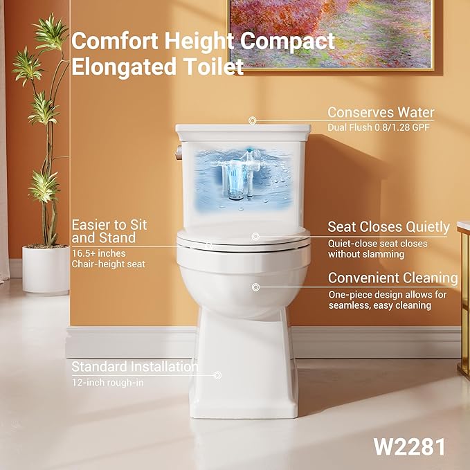 One-Piece Toilet with Classic Design, ADA Height, 1.28 GPF, Durable Ceramic Toilet for Bathroom, CUPC Certified