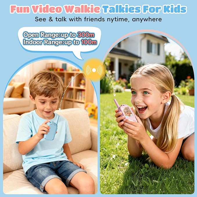 Video Walkie Talkies for Kids – Kids Walkie Talkies 2 Pack with Voice Changer, 1000 Feet Range, Fun Toys for Indoor Play, Camping, Hiking, Travel – Birthday for Boys and Girls Ages 3-10