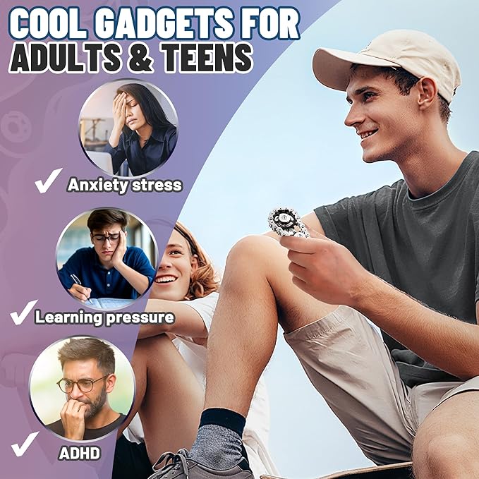 Valentines Day Gifts for Teens Boys Metal Fidget Spinner Toys for Adults Figette Bike Chain Roller Cool Gadgets ADHD Anxiety Stress Relief Items Figet Desk Offices EDC Men - Rainbow+Black