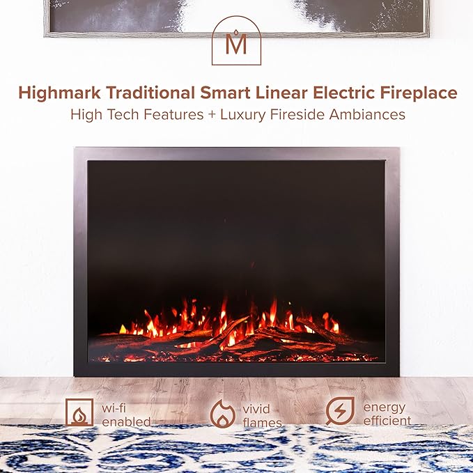 Modern Ember Highmark Traditional 44 Inch Built-in Smart Electric Fireplace Insert | Alexa/WiFi Enabled - Remote Included | Electric Firebox Heater with Multi-Color Flames | 1500W