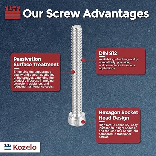 Kozelo 20pcs Socket Head Cap Screws - [M6-1 x 55mm] 304 Stainless Steel Allen Socket Drive for Electrical Motor 3D Printing Fan Engine Replacement Use, Silver