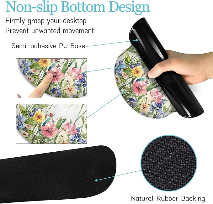 LIMKRIAN Flower Mouse Pad Set Large Desk Matt for Desktop, Ergonomic Mouse Pad with Wrist Rest, Gaming Wrist Support Keyboard Mat Cup Coaster Set Cute Office Desk Decor Accessories