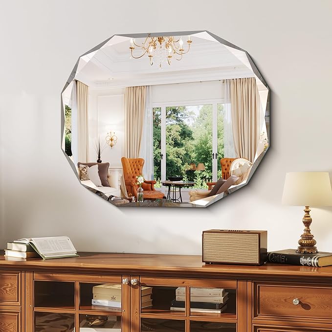GLASHOM Frameless Bathroom Mirror, 30x36 inch Vanity Mirror Beveled Edge Wall Mounted, Modern Frameless Mirror for Bathroom, Living Room, Entryway Mirror Horizontal or Vertical