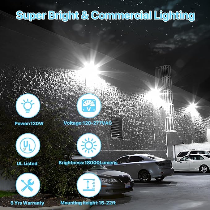 HYPERLITE LED Wall Pack Light: 120W 18000LM Glass Lens Wall Pack LED Exterior Light, Wall Pack Lights Outdoor LED Daylight 5000K for Area Yard Building Parking Lot Barn UL Listed