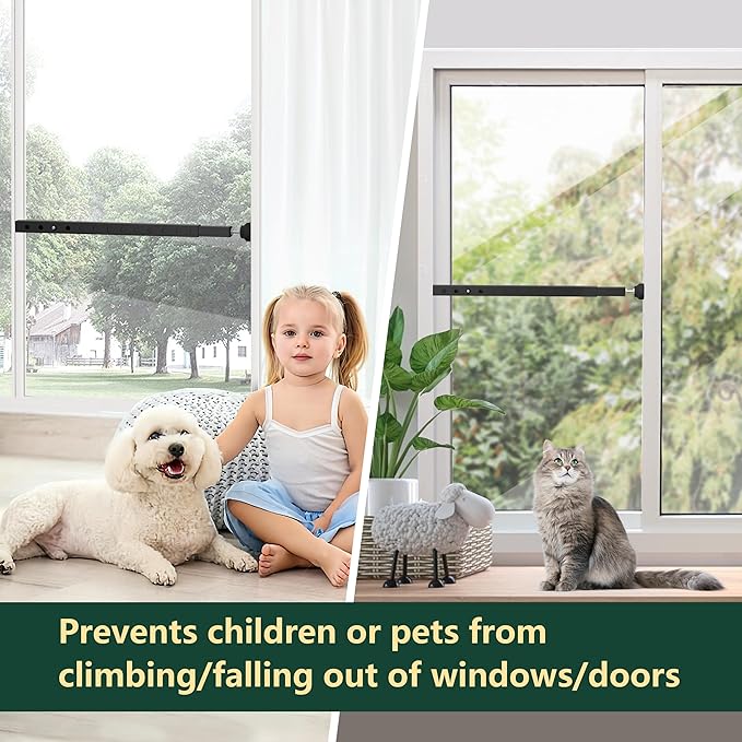 WooFog Adjustable Window Security Bars Vertical, Heavy Duty Sliding Patio Glass Door Lock Bar with Rubber Feet, 17-32 inch Window Safety Stopper for Up and Down Windows -Black 1 PCS Patented