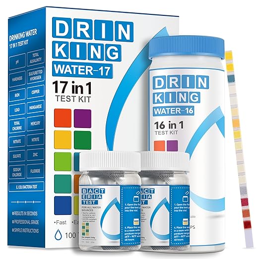 AAwipes Drinking Water Test Strips 17-in-1 100 Strips + 2 Bacteria Tester Kits, Lab-Validated Complete Water Testing for Home, Well, Tap Water, City Water, Flood Water Testing Strips (K03-100)