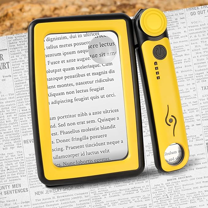 Magnifying Glass with Light, 5X 10X 45X Rechargeable Magnifier with 20 LED, 3 Light Modes Folding Lighted Magnifying Glass Handheld for Seniors Low Vision Reading (Yellow & Black)