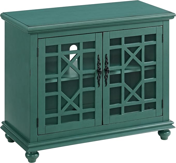 Martin Svensson Home Elegant Small Spaces Accent Cabinet with Glass Doors, Vintage Sideboard or Small TV Stand for Living Room or Entryway. Antique Teal Green.