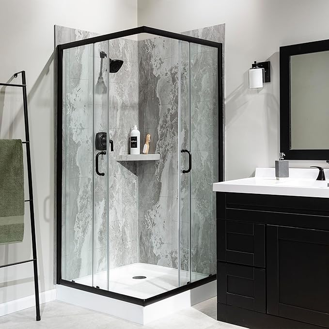 Palisade 78in x 36in x 36in Waterproof Vinyl Corner Shower Surround Kit with Accessories in Urban Slope