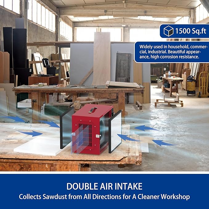 OUKEETO Portable 2 Stage Intake Air Filtration System - Tabletop Dust Collectors (850-1250CFM) for Woodworking, Air Filter with Strong Vortex Fan, Garage Works Shop Benchtop Dust Collection Systems