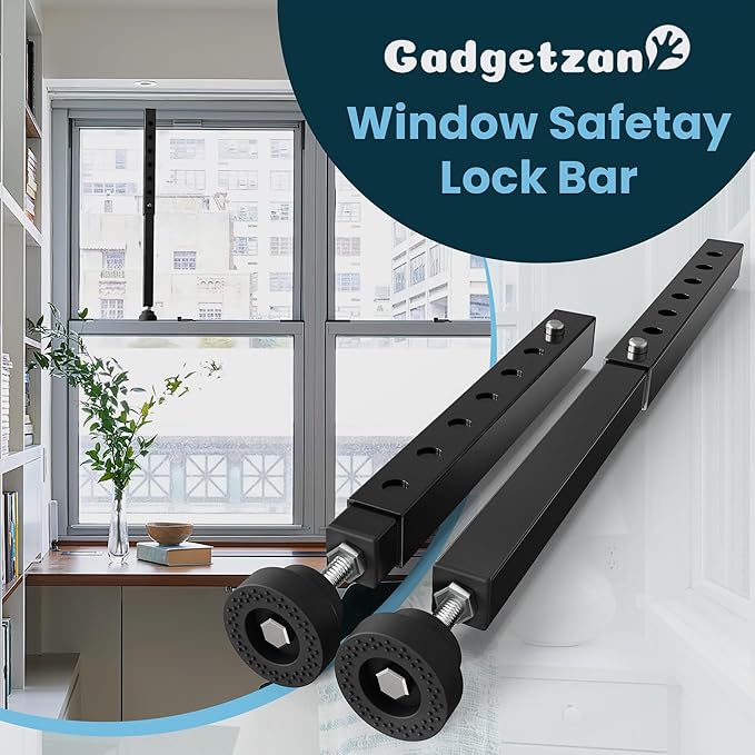 Gadgetzan 1 Pack Window Security Bars Adjustable 11"-18",Portable Short Sliding Window Lock Bar for Child Safety/Anti-Theft,Window safety lock with Rubber Base for Vertical and Horizontal Window-Black