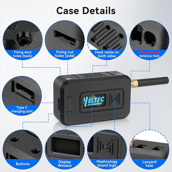 Meshnology Case for LoRa ESP32 V3 Module Board Device Set - Development Board Antenna 3000mAh Battery All-in Enclosure OLED Screen Protection Shell with Type C Interface (N35, Black)