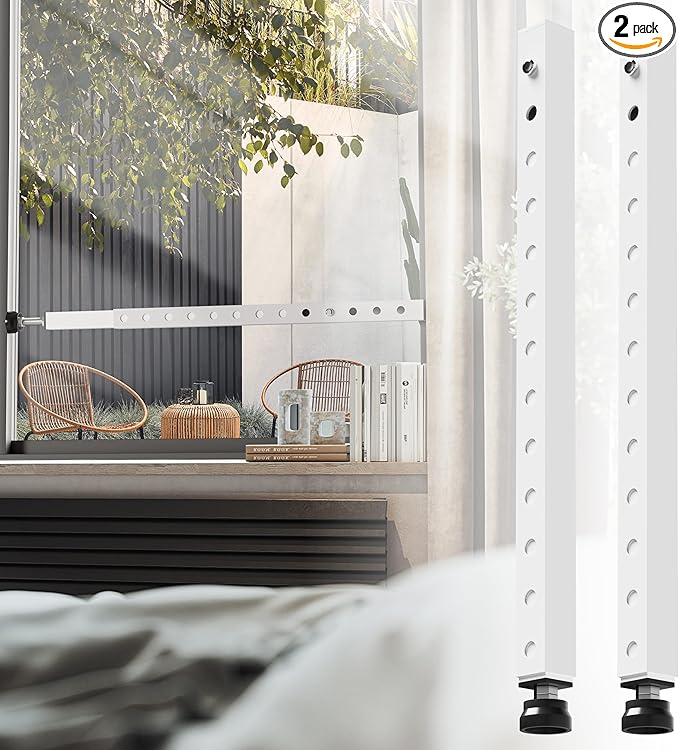 WooFog Window Security Bars Adjustable, Window Bars Security Inside Vertical, Heavy Window Ac Lock Bar with Rubber Feet for Up and Down Windows, 17-32 inch Double Hung Window Stopper -2 PCS Patented