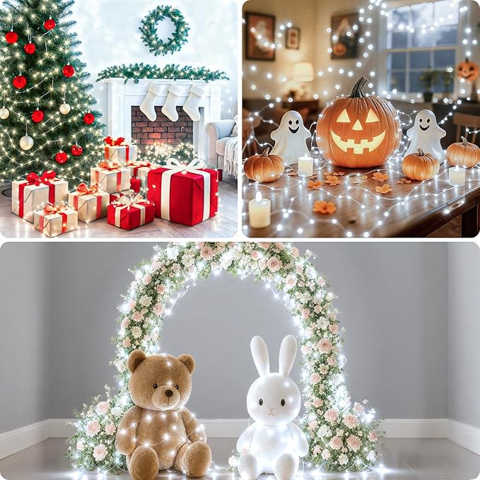 litogo 3 Pack Fairy Lights Battery Operated with Timer, 33FT 100LED Twinkle String Lights USB-C Powered 8 Modes Dimmable for Indoor Bedroom Centerpiece Wedding Classroom Dorm Christmas Decorations