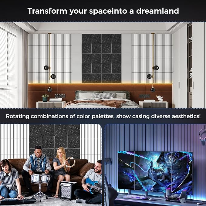 BSHEAD 8 Pack 2-Layer Large Soundproof Wall Panels, 15.7 x 15.7 x 0.43 in Sound Proof Foam Panels for Walls, 0.9lb/ft³ High Density, 3D Acoustic Panels,Artistic Noise Dampening Panels White&Black