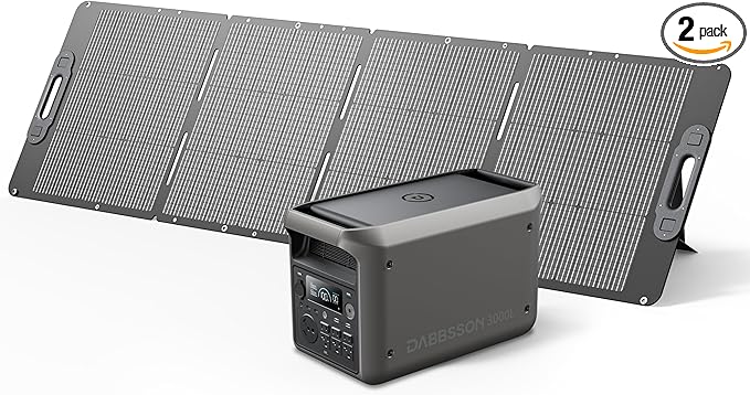 DABBSSON 3072Wh Solar Generator with 210W Solar Panel, Semi-Solid LiFePO4, 3000W AC Output×6,TT-30×1 for Charging RV,P-Boost 3600W,Lightweight,1.3X Runtime,3000L Power Station for Camping Home Backup