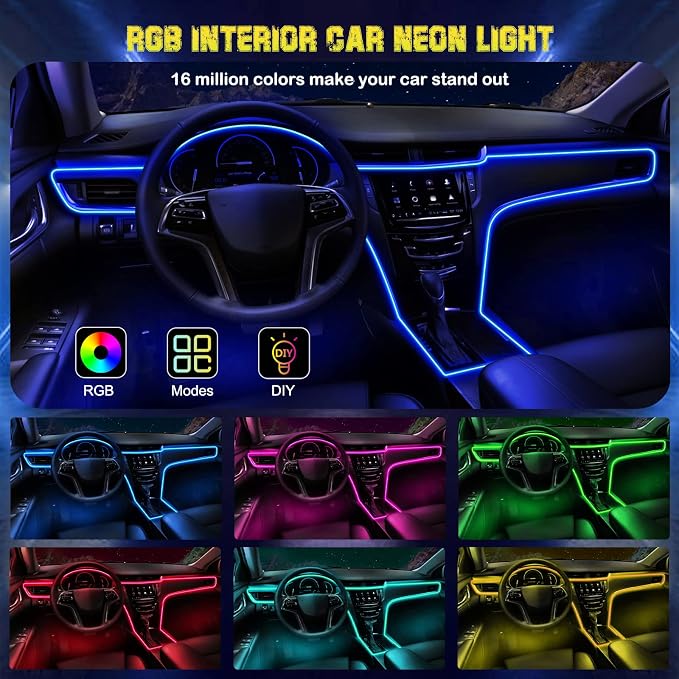 Jushope Interior Car LED Strip Lights, RGB USB Car Ambient Lighting - Image 4
