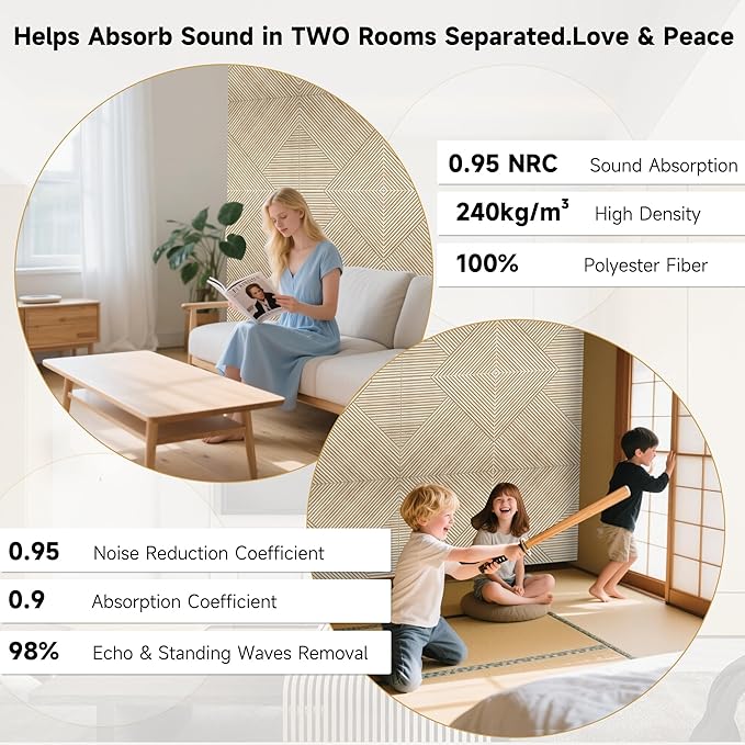 Autorific Acoustic Wall Panels,6 Pack Total Size 72 x 48 Inches,Self-Adhesive Decorative Acoustic Panels for Wall and ceiling,3D UV Printing with Wood Look,Rustic Oak