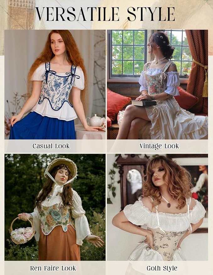 SCARLET DARKNESS Bustier Tops for Women Renaissance Floral Lace Up Bodyshaper - Image 5