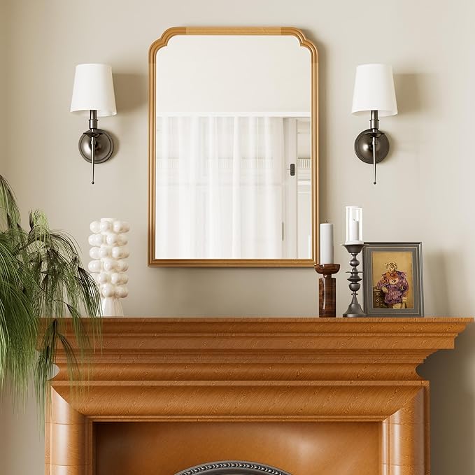 Wood Mirror for Bathroom, 24" x 36" Rustic Bathroom Mirrors for Wall Decorative for Living Room or Bedroom Vanity Mirror (Natural Color)