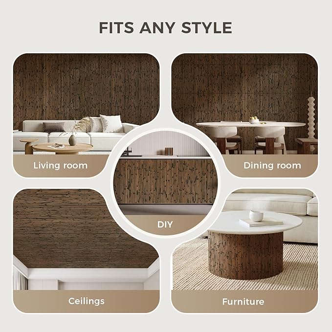 OUZUGIE 1 Pack 96x24 Inch Natural Bamboo Wall Panel – Brown Burned Pole Wrap Paneling for Walls, Ceilings, Cabinets, Furniture – Ideal for Bedroom, Living Room & Office DIY Decor