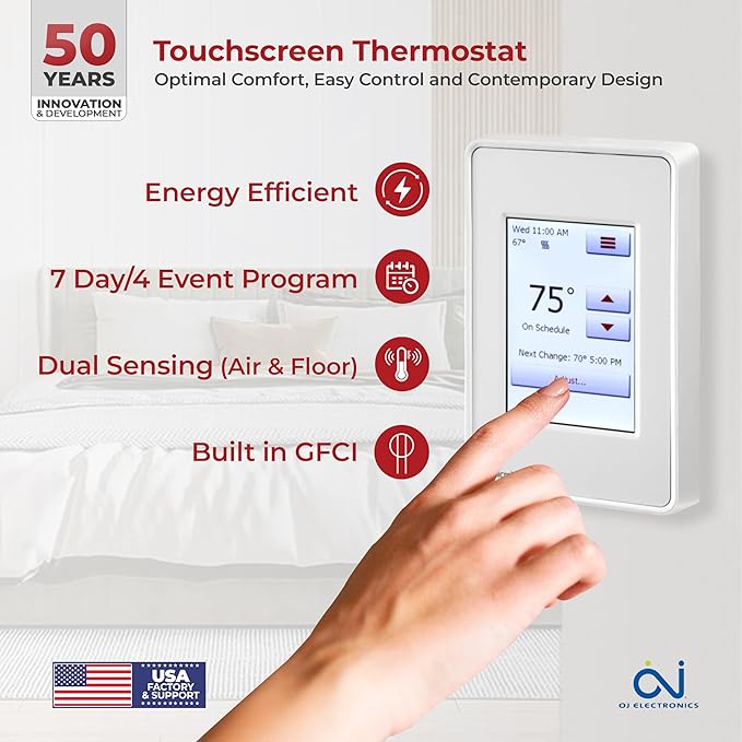 LuxHeat 60sqft Floor Heating Cable Kit - 240v Tile Floor Heating Kit - Heated Flooring System Includes UDG4 Programmable Thermostat w/GFCI, Heated Cable, Strapping, Flooring Sensor & Alarm
