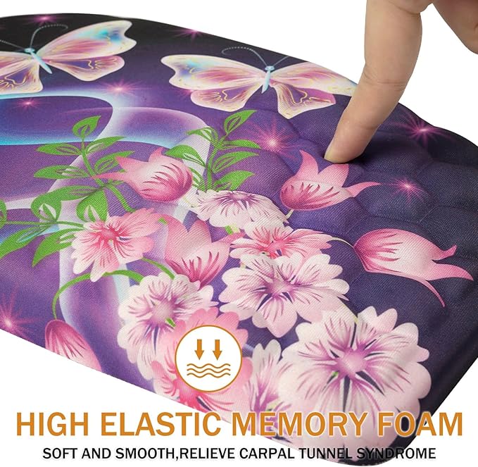 BOCHEERY Ergonomic Mouse Pad Wrist Support,Upgrade Mousepad with Massage Design,Non-Slip PU Base Desktop Mouse Pads for Pain Relief, Computer, Office & Home,12 x 8 in（F-Butterfly with Flower）