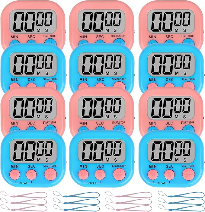ZILLEEN Classroom Timer for Kids Teachers 12 Pack Digital Timers, Blue & Pink