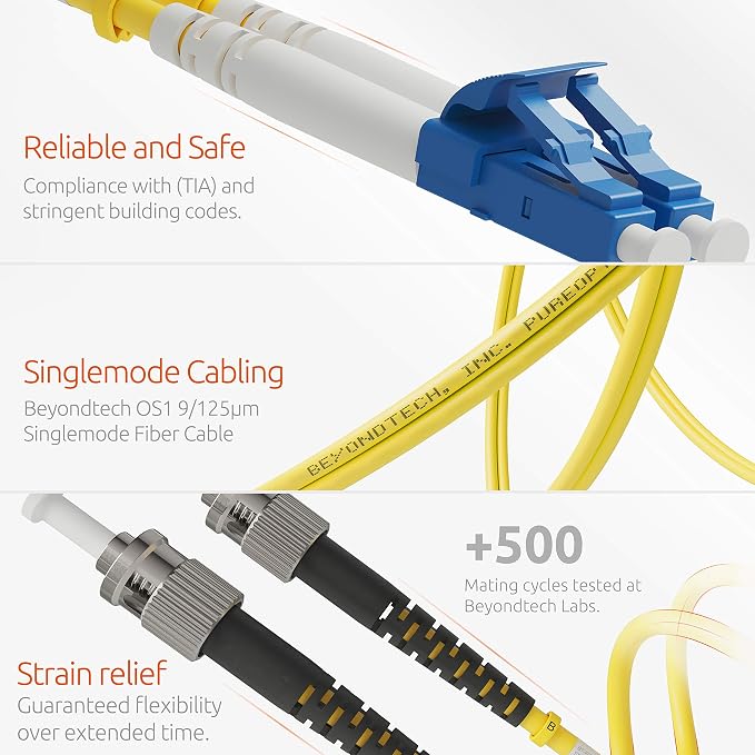 BEYONDTECH 1m LC to ST Fiber Patch Cable – UPC Single-Mode Duplex Fiber Optic - Image 4