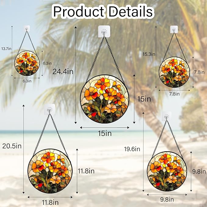 CRISGIF Stained Glass Window Hanging - Orange Marigolds Flowers Suncatcher for Door Garden Yard Sun Catchers Decor Christmas Mother's Day Birthday Gifts for Women Mom Nana Girlfriend Men 15 in