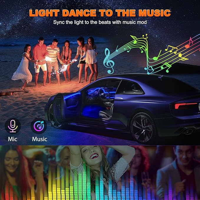 Jushope Car LED Strip Lights, USB Interior Ambient Lighting Kits with Wireless APP and RF Remote Control, 16 Million Colors Music Mode Car Decoration Lights with 315 inches 3.0mm Fiber Optic (6 in 1)