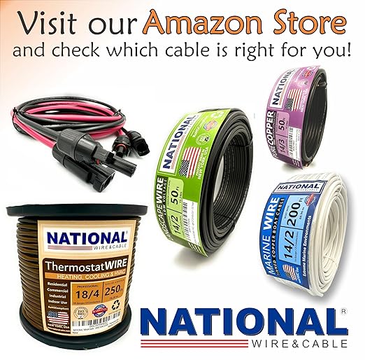 NATIONAL Wire&Cable - 14/4 Audiophile Speaker Wire (100 Feet) 14AWG Gauge - Made in USA - in Wall Audio Speaker Wire Cable/CL Rated/ETL Listed / 2 Conductors - OFC Oxygen-Free Copper, White 100ft