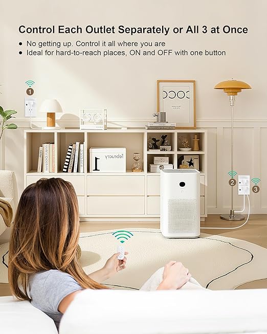 Wireless Remote Control Outlet with All On/Off Switch, 200FT RF Range, Mini Electrical Outlet Plug, 15A/1875W High-Power Switch for Christmas Lights, Fans, Household Appliances (3 Outlets + 1 Remote)