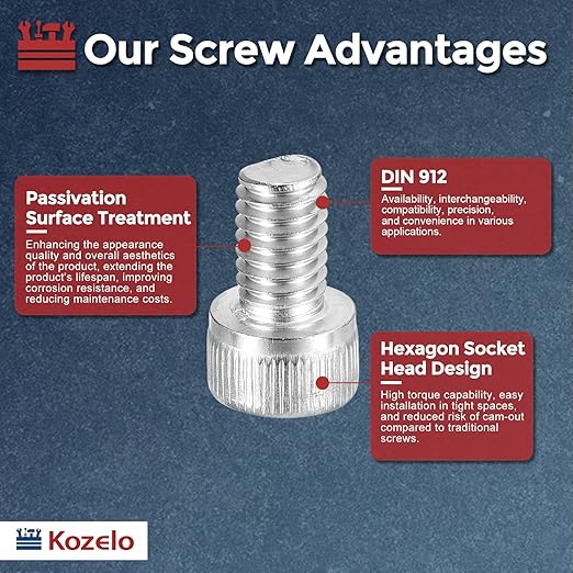 Kozelo 30pcs Socket Head Cap Screws - [M6-1 x 10mm] 304 Stainless Steel Allen Socket Drive for Electrical Motor 3D Printing Fan Engine Replacement Use, Silver