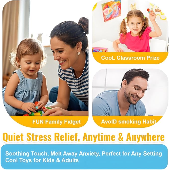 Fidget Toys Adults, Sensory Toys for Kids with Autism, Anxiety Relief Items for ADHD Stress Relief, Texture Worry Stone for Teens & Flip Slider - Treasure Box Toys for Classroom (6pcs)