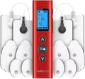 AVCOO 30 Modes TENS EMS Unit Compact Muscle Stimulator for Pain Relief, Rechargeable & Portable Dual Channel Muscle Stimulator with 30 Intensity Levels and 12 Electrode Tens Unit Replacement Pads Red