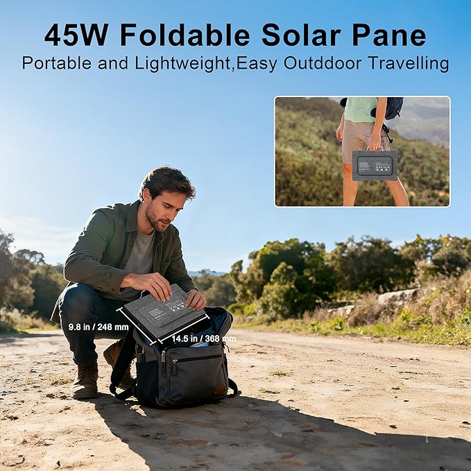 E-POWO 45W Portable Solar Panels Chargers with USB-C, USB-A and DC Outputs Foldable IP67 Waterproof Solar Panel for Camping,Power Emergency for Small Power Station,Phones, Power Banks